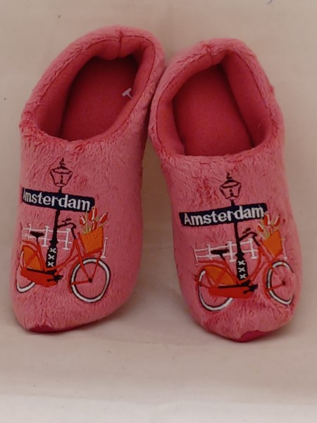 Holländische Hausschuhe rosa Motiv Fahrrad Gr. 25-30